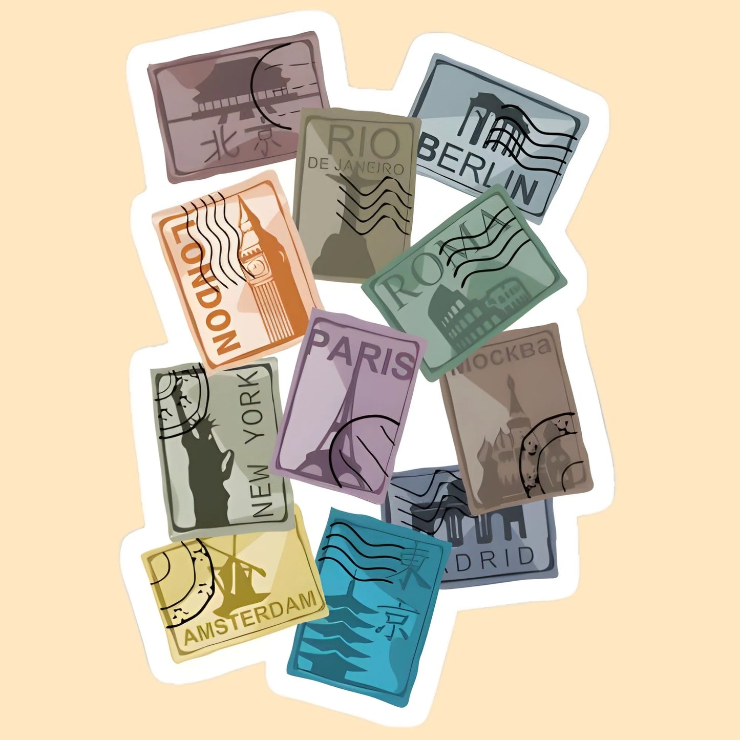 City Stamps | Travel & Adventure Iron-On Patch |Fabstik