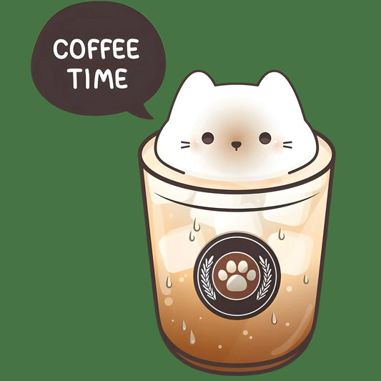 Coffee Time Cat | Coffee Lovers Iron-On Patch |Fabstik