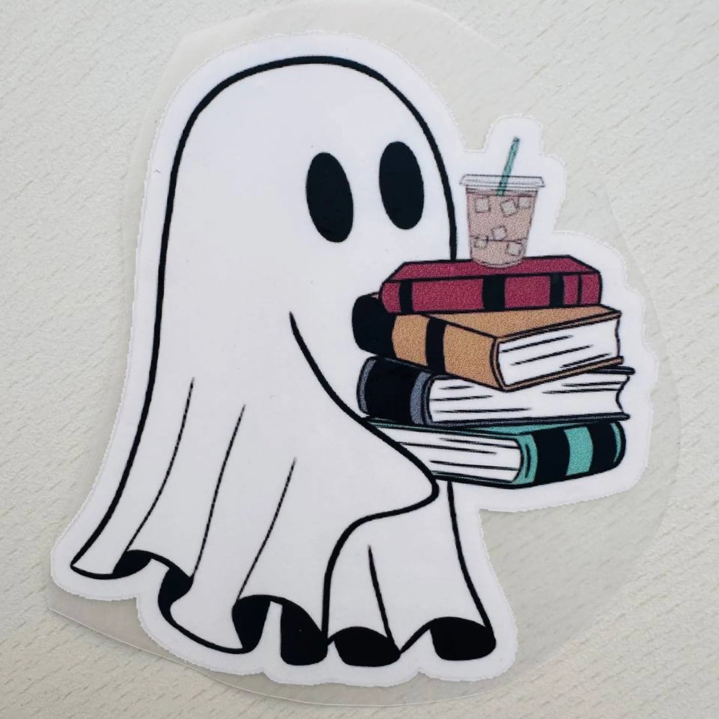 Bookworm Coffee Ghost | Coffee Lovers Iron-On Patch |Fabstik