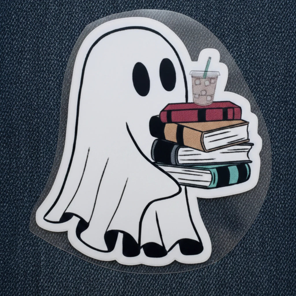 Bookworm Coffee Ghost | Coffee Lovers Iron-On Patch | Fabstik