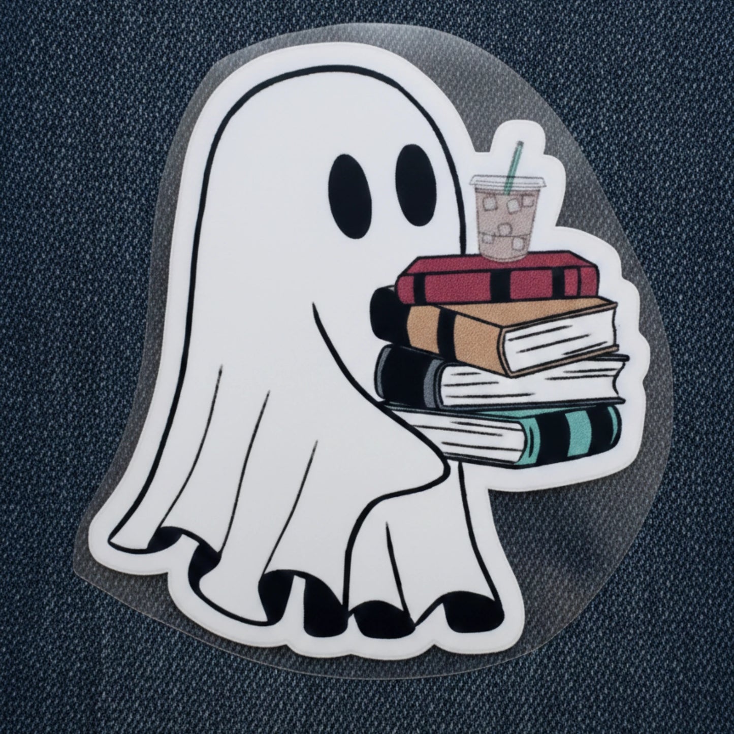Bookworm Coffee Ghost | Coffee Lovers Iron-On Patch |Fabstik