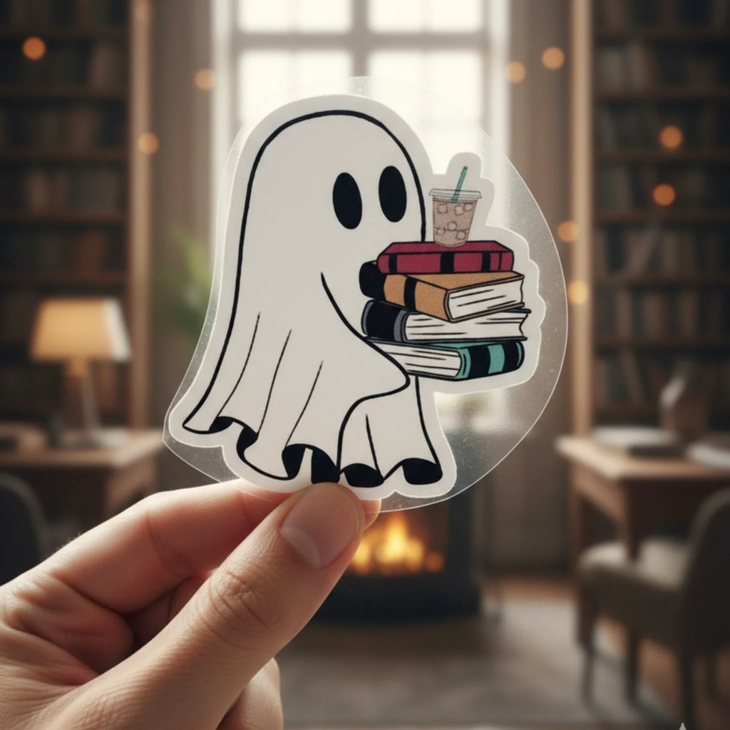 Bookworm Coffee Ghost | Coffee Lovers Iron-On Patch | Fabstik