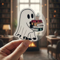 Bookworm Coffee Ghost | Coffee Lovers Iron-On Patch | Fabstik