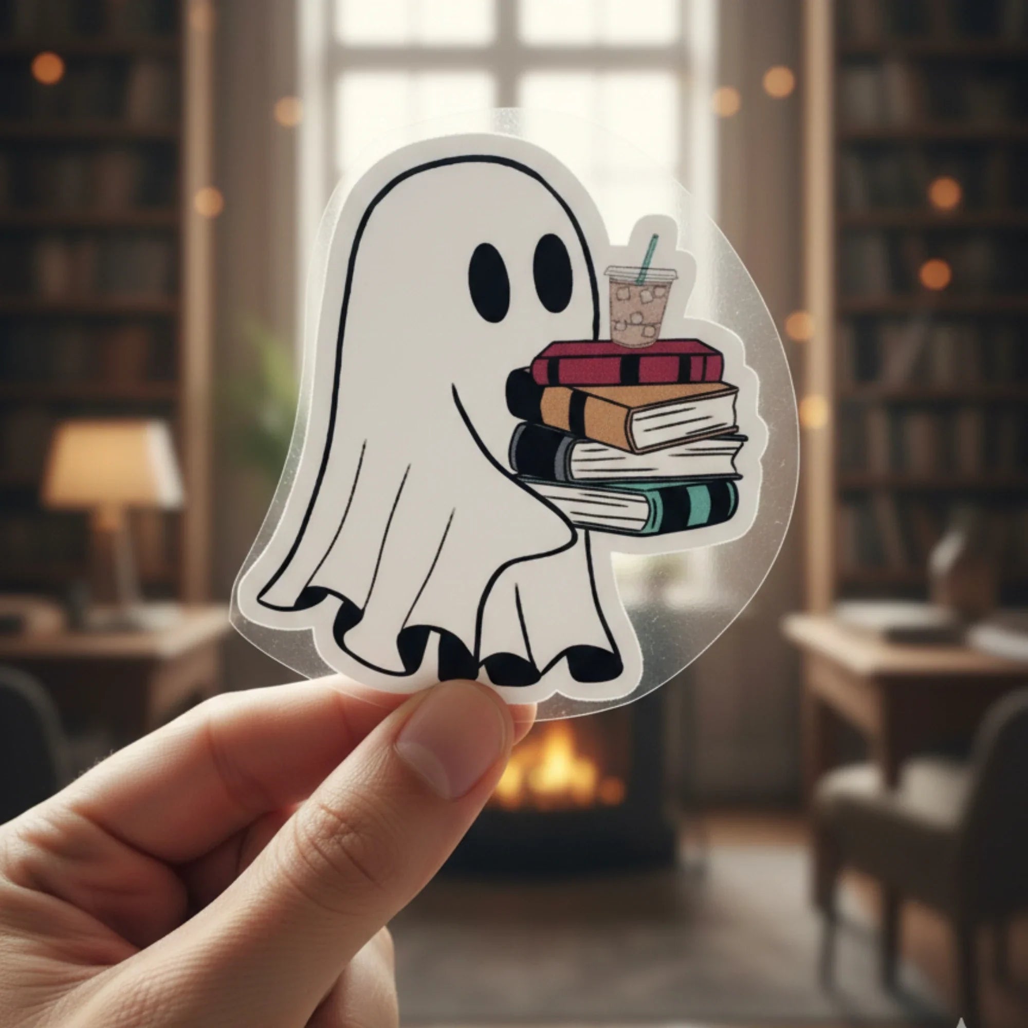 Bookworm Coffee Ghost | Coffee Lovers Iron-On Patch | Fabstik