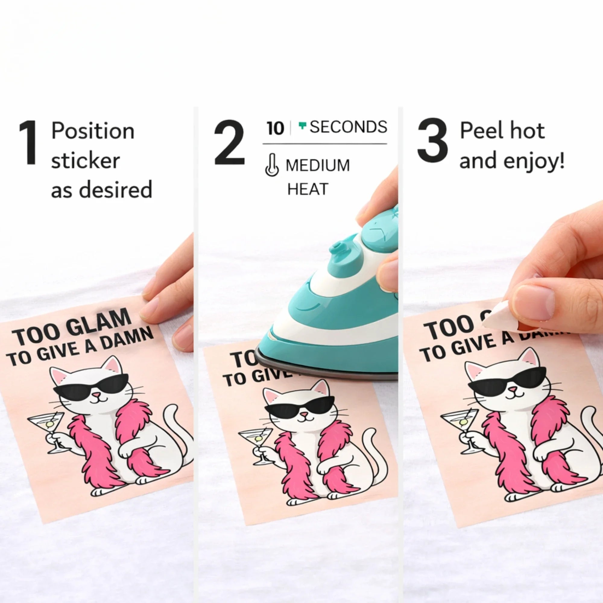 Too Glam To Care | Sassy Cat Iron-On Patch | Fabstik
