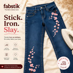 Cherry Blossom Denim Fabstik – Iron-On Fabric Sticker Set