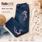 Cherry Blossom Denim Fabstik – Iron-On Fabric Sticker Set