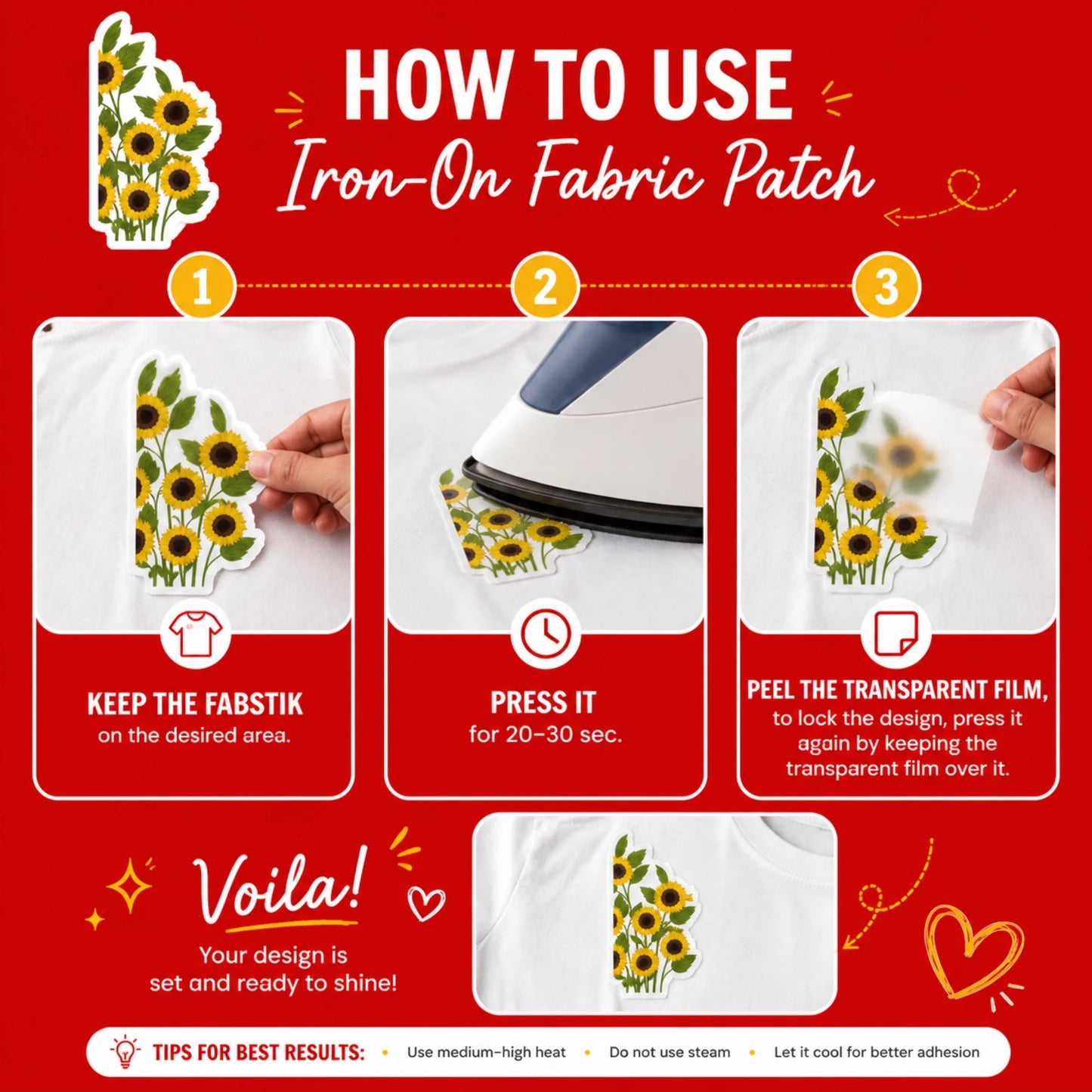 Sunflower Bloom Fabstik™ – Iron-On Fabric Sticker Set (7 Inch)