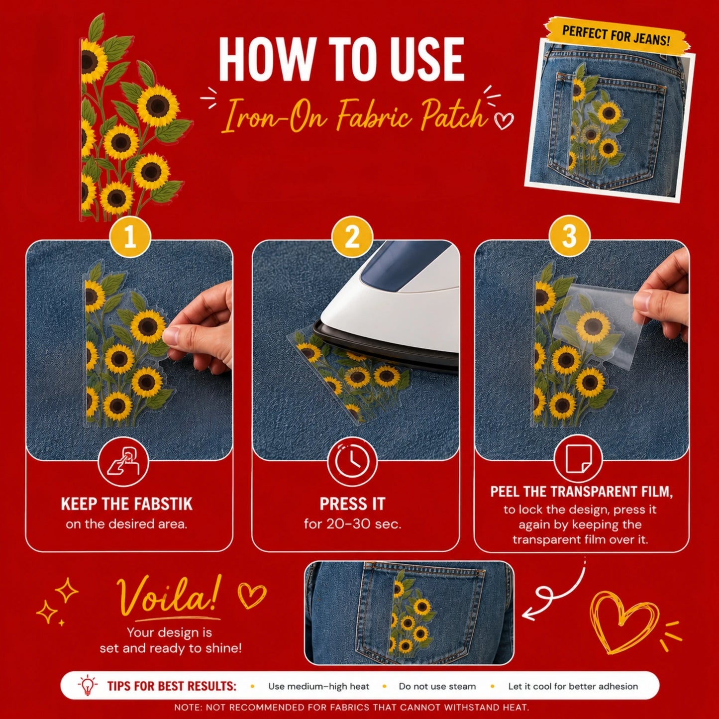 Sunflower Bloom Fabstik™ – Iron-On Fabric Sticker Set (7 Inch)