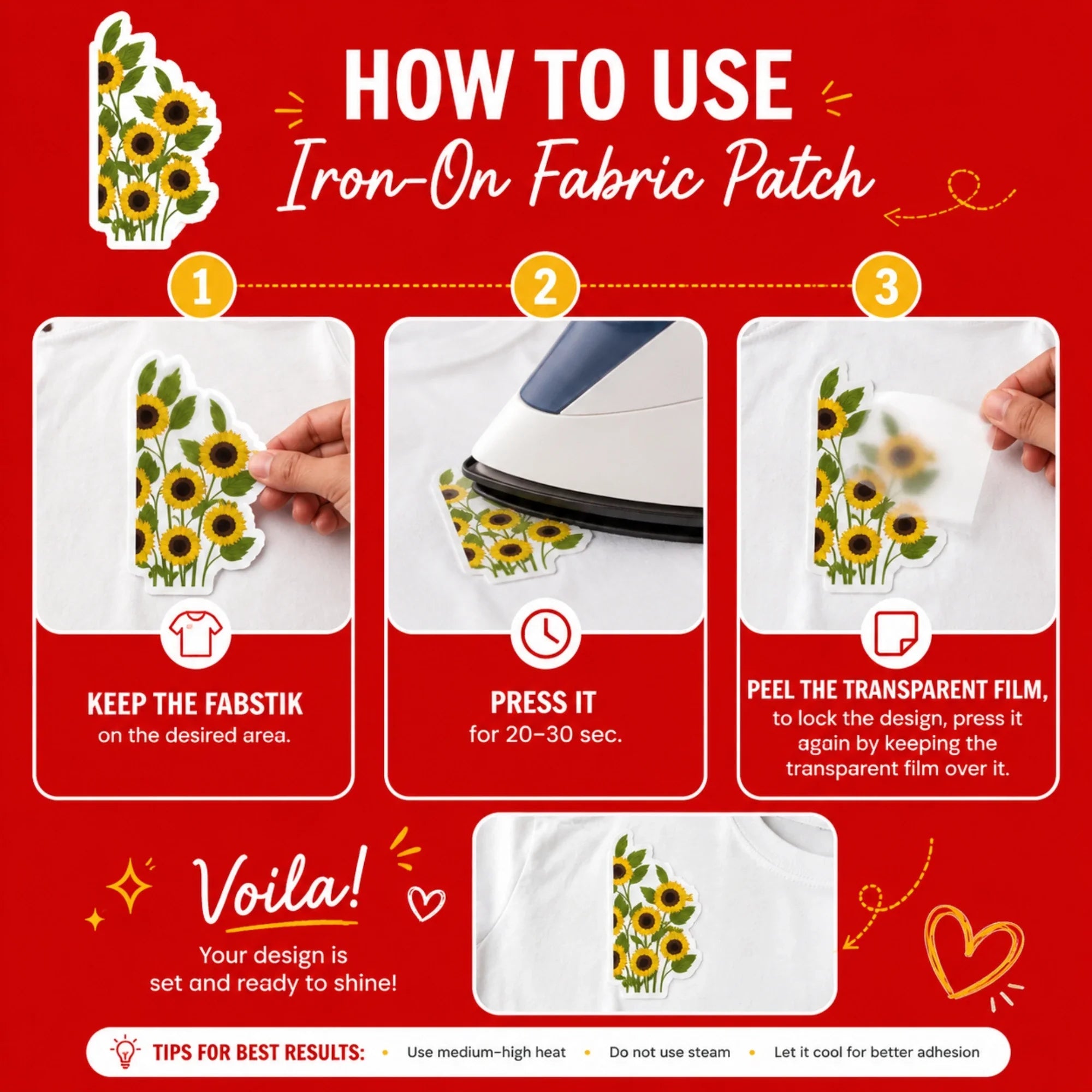 Boho Sunflower | Iron-On-Patch | Fabstik